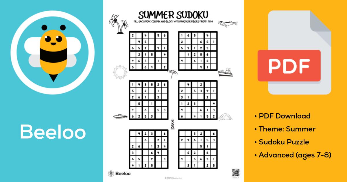 Summer sudoku beeloo printable crafts and activities for kids